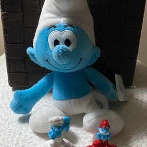 2011 Vintage Smurf NWT Plush Stuffed Animal & Papa Smurf & Cook Smurf Figurines